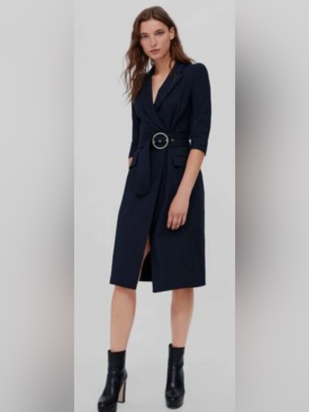 Zara Dark Navy Tailored Blazer Dress with Notched Lapel